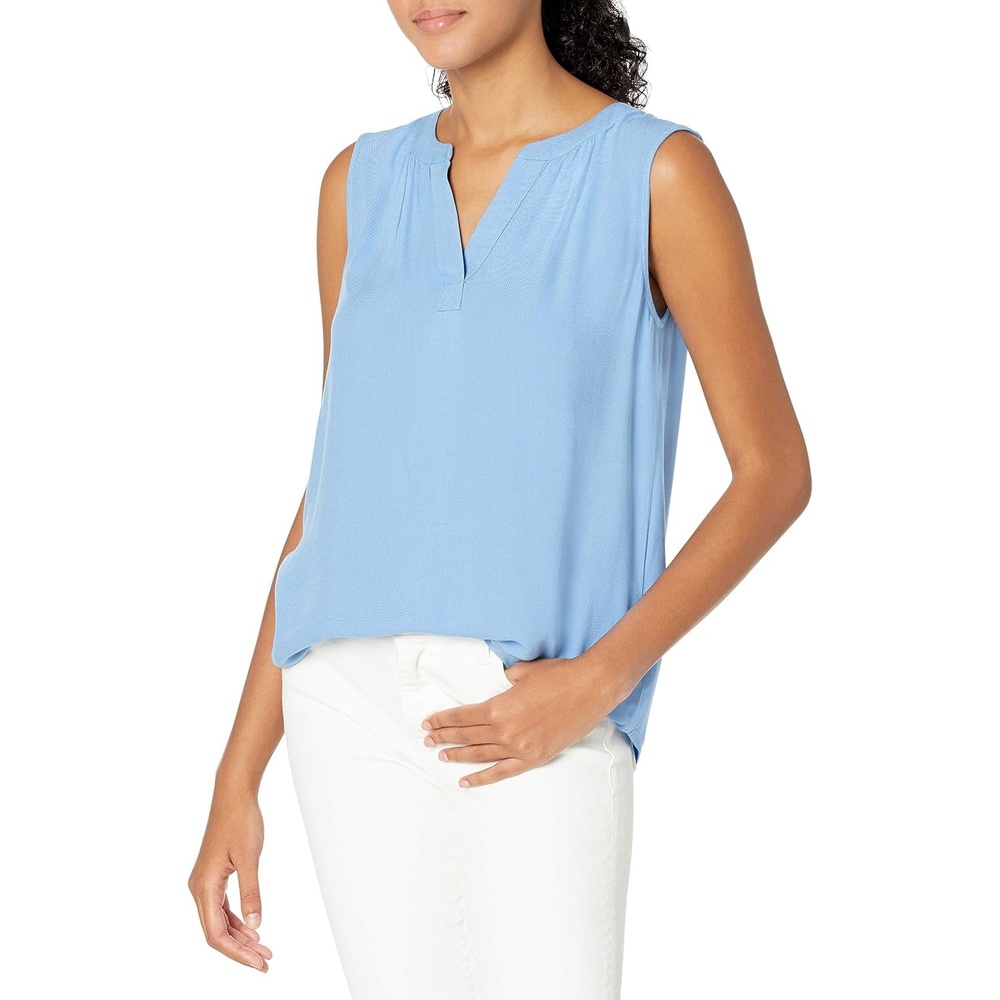 image:imageAmazon Essentials Womens Relaxed Fit Sleeveless VNeck Woven ShirtFrench Blue