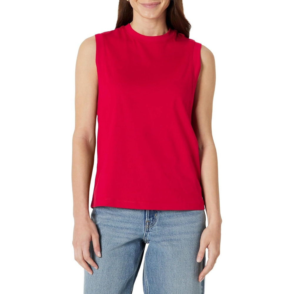 image:imageAmazon Essentials Womens RelaxedFit Cotton Muscle Tee with Ribbed Crew Neckline BreathableRed