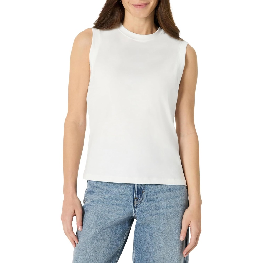 image:imageAmazon Essentials Womens RelaxedFit Cotton Muscle Tee with Ribbed Crew Neckline BreathableWhite