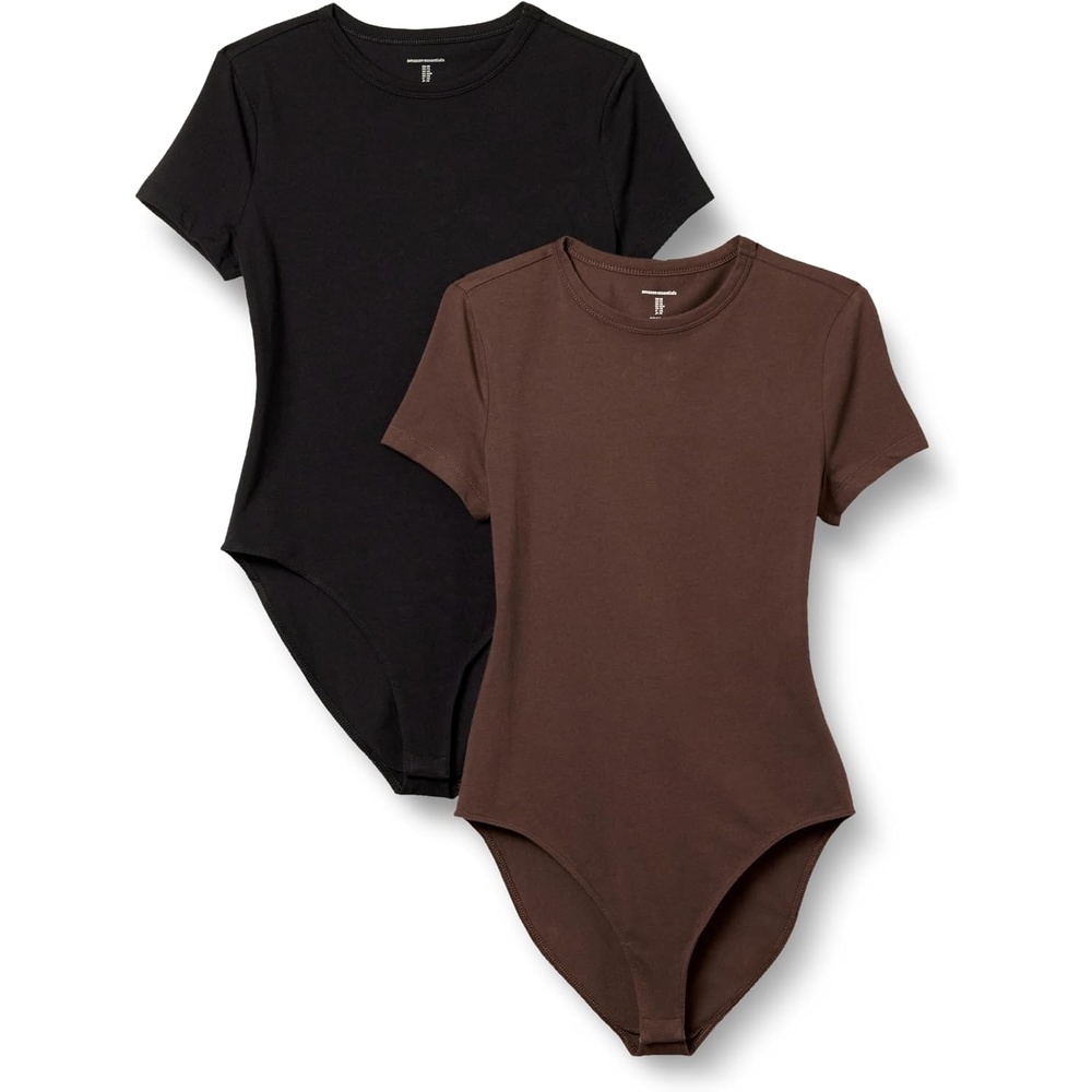 image:imageAmazon Essentials Womens Short Sleeve Crew Neck Stretch Cotton Jersey SlimFit TShirt Bodysuit Pack of 2BlackRich Hazel
