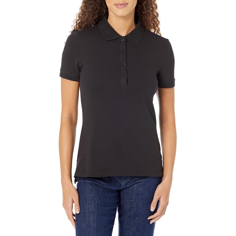 image:imageAmazon Essentials Womens ShortSleeve Collared Polo Shirt Available in Plus SizeBlack