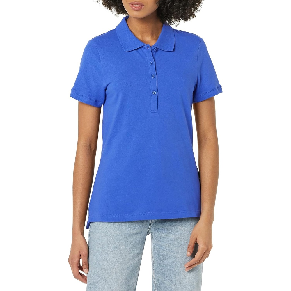 image:imageAmazon Essentials Womens ShortSleeve Collared Polo Shirt Available in Plus SizeBlue