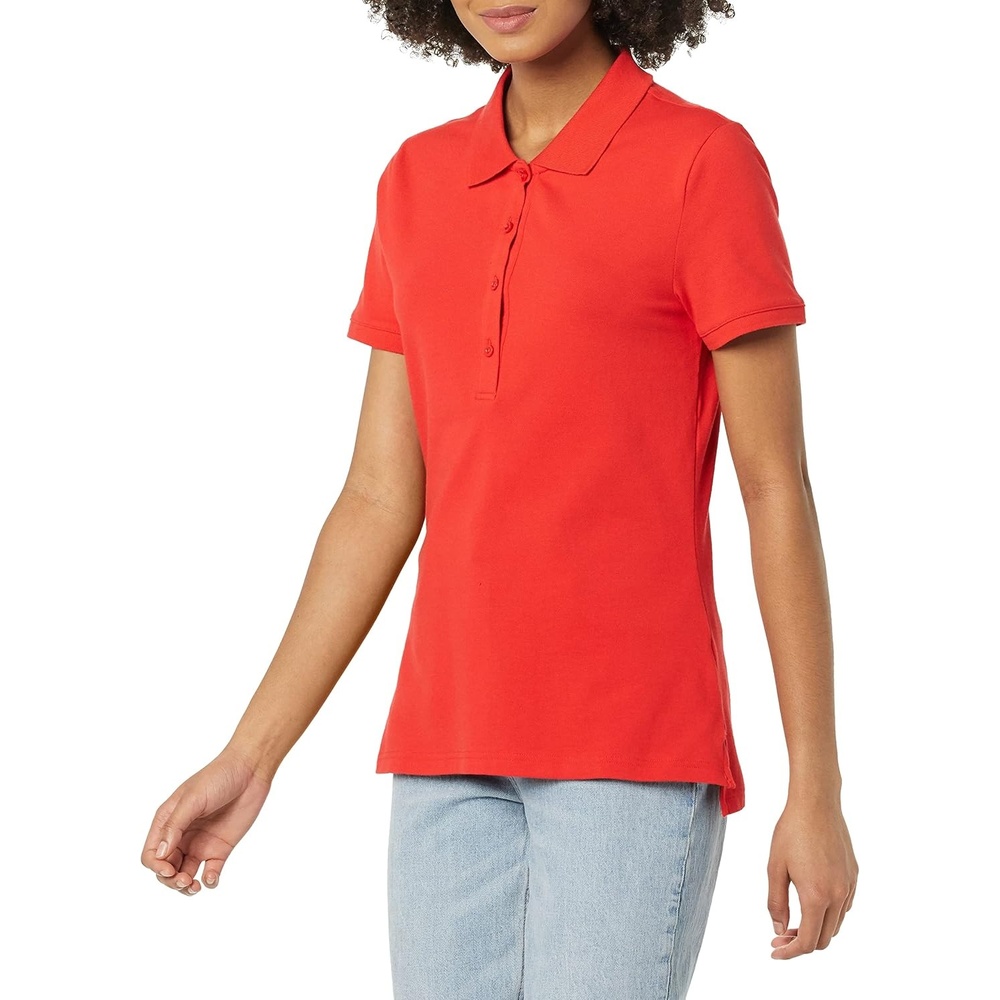 image:imageAmazon Essentials Womens ShortSleeve Collared Polo Shirt Available in Plus SizeBright Poppy Red