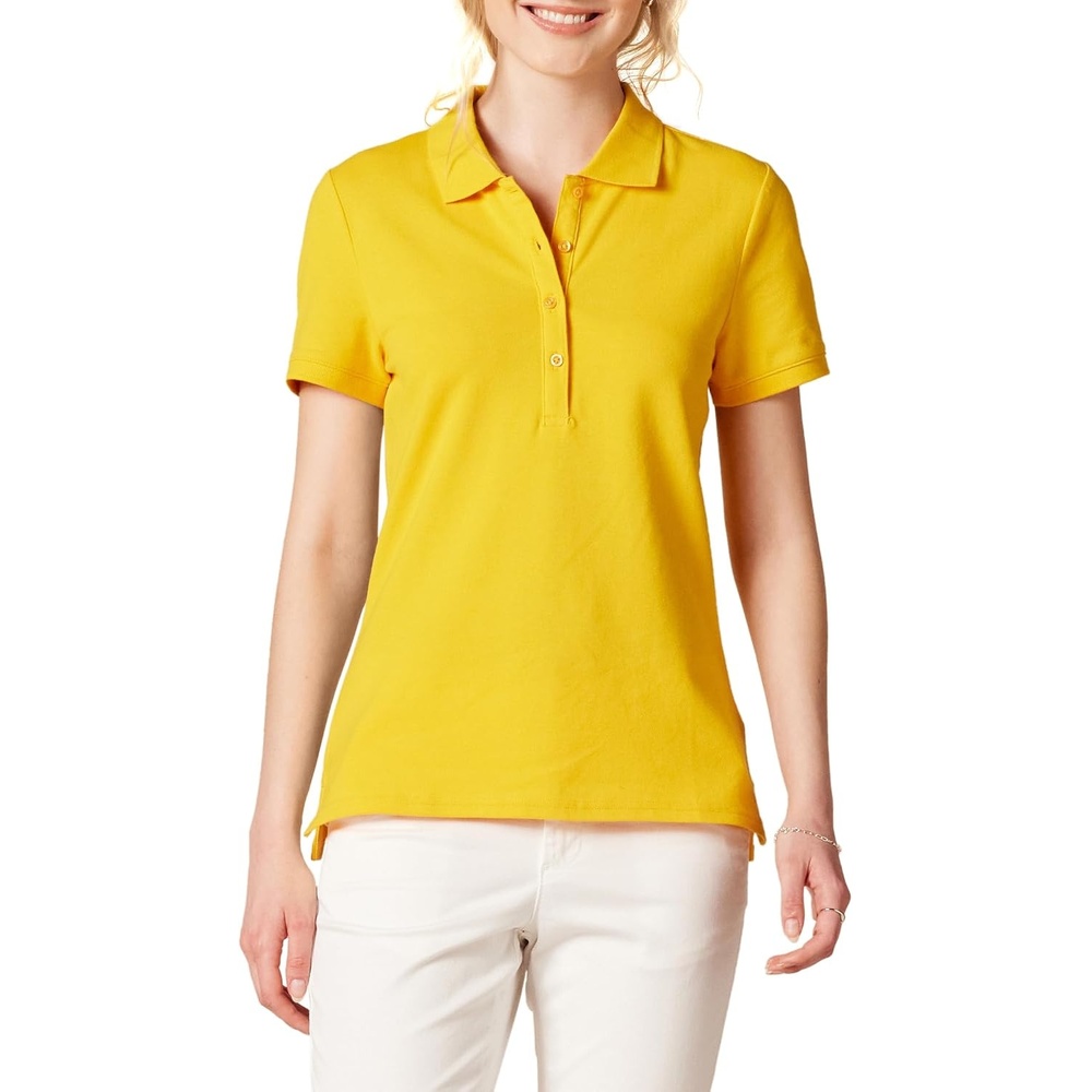 image:imageAmazon Essentials Womens ShortSleeve Collared Polo Shirt Available in Plus SizeGolden Yellow