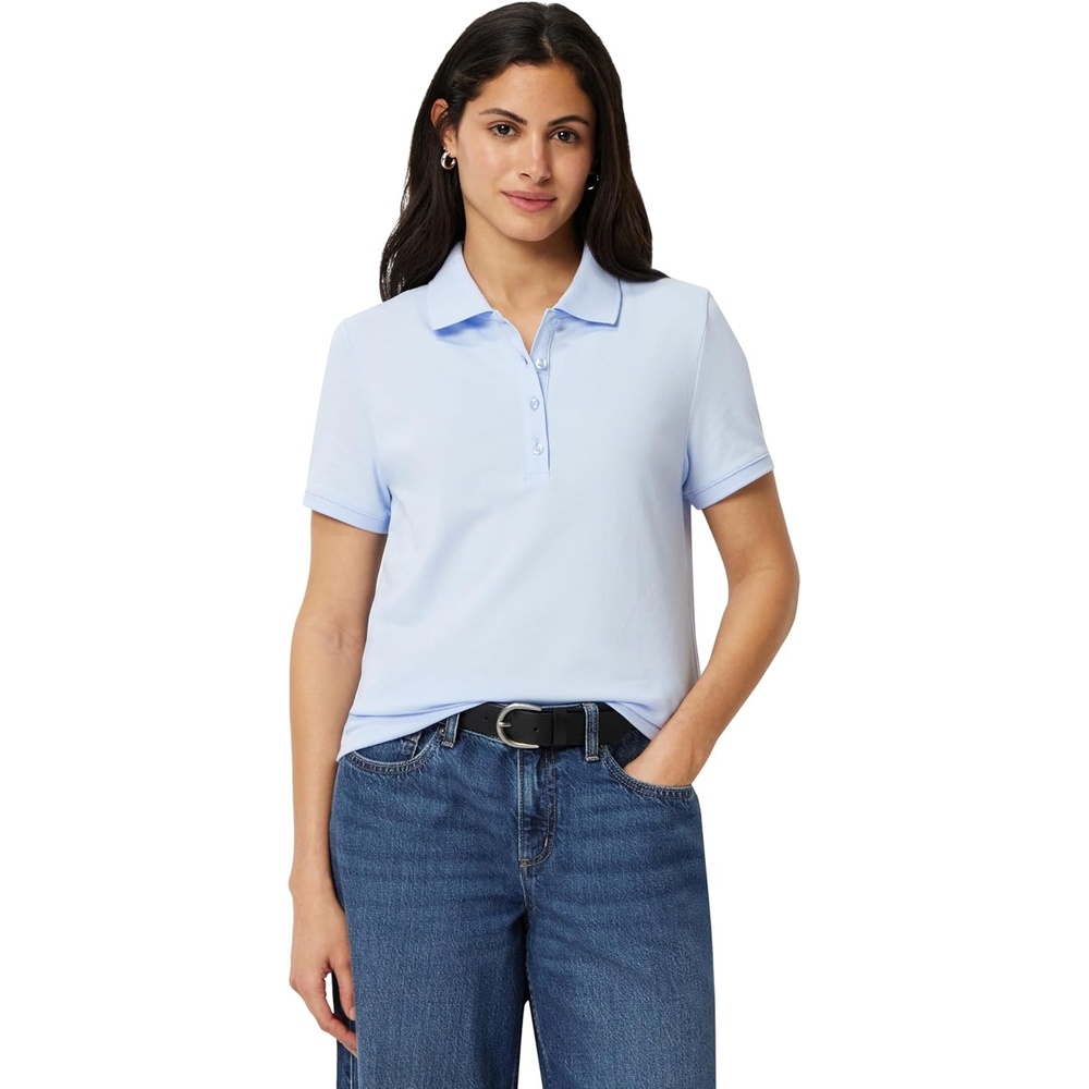 image:imageAmazon Essentials Womens ShortSleeve Collared Polo Shirt Available in Plus SizeLight Blue