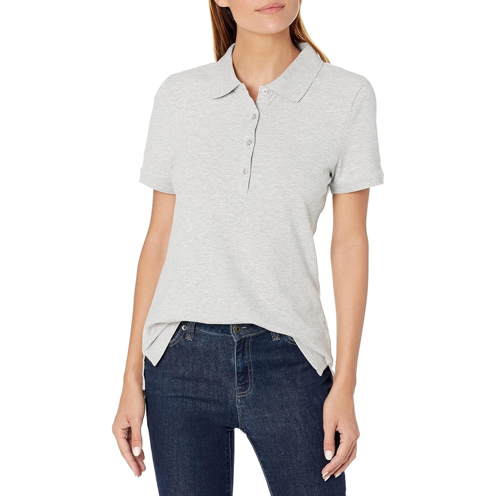 image:imageAmazon Essentials Womens ShortSleeve Collared Polo Shirt Available in Plus SizeLight Grey Heather