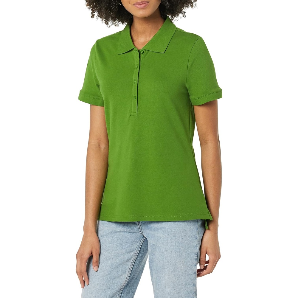 image:imageAmazon Essentials Womens ShortSleeve Collared Polo Shirt Available in Plus SizeLight Olive