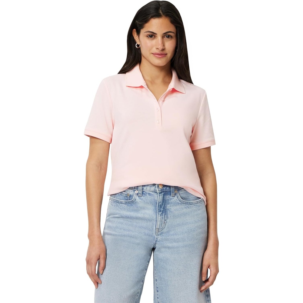 image:imageAmazon Essentials Womens ShortSleeve Collared Polo Shirt Available in Plus SizeLight Pink