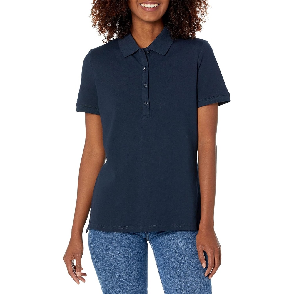 image:imageAmazon Essentials Womens ShortSleeve Collared Polo Shirt Available in Plus SizeNavy