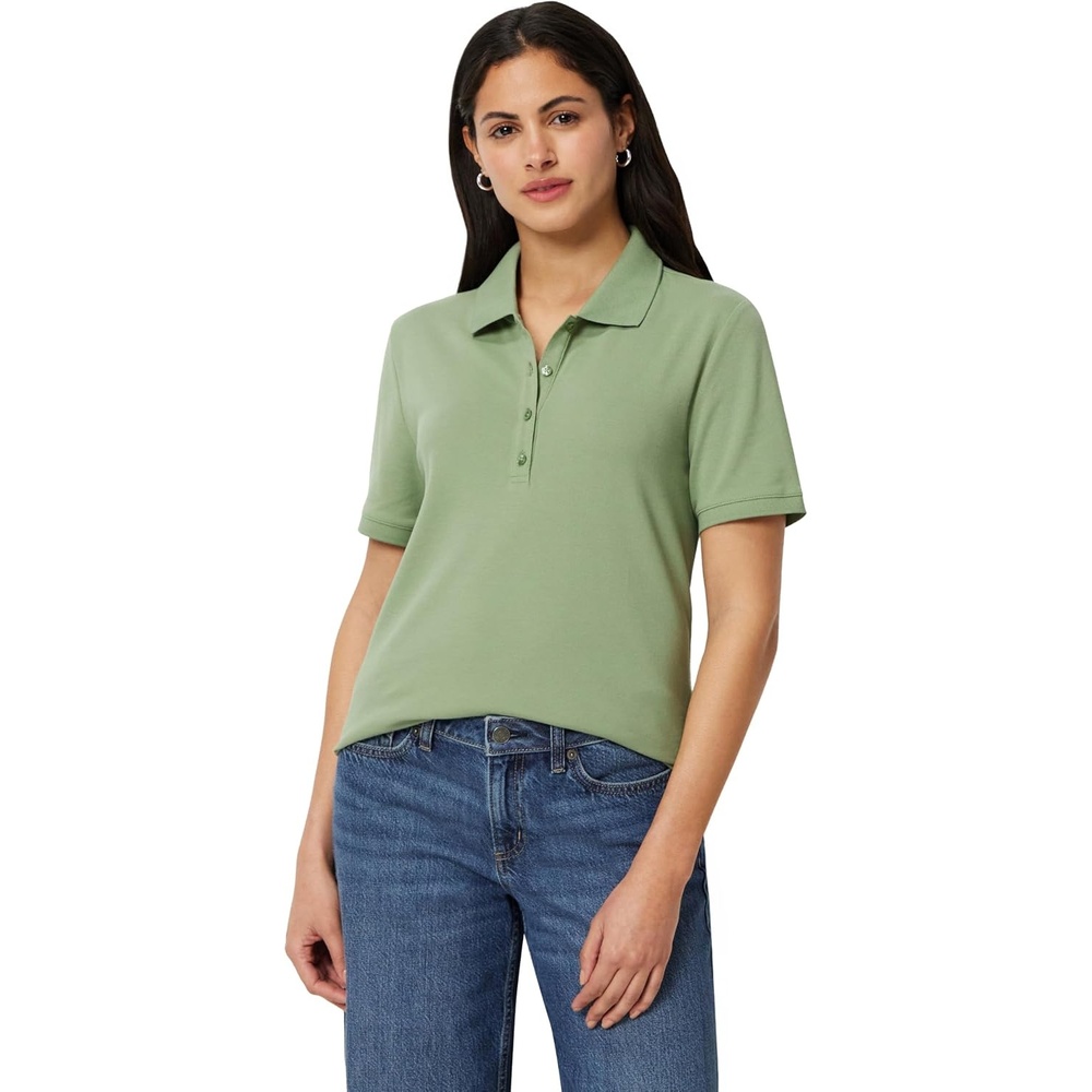 image:imageAmazon Essentials Womens ShortSleeve Collared Polo Shirt Available in Plus SizeSage Green