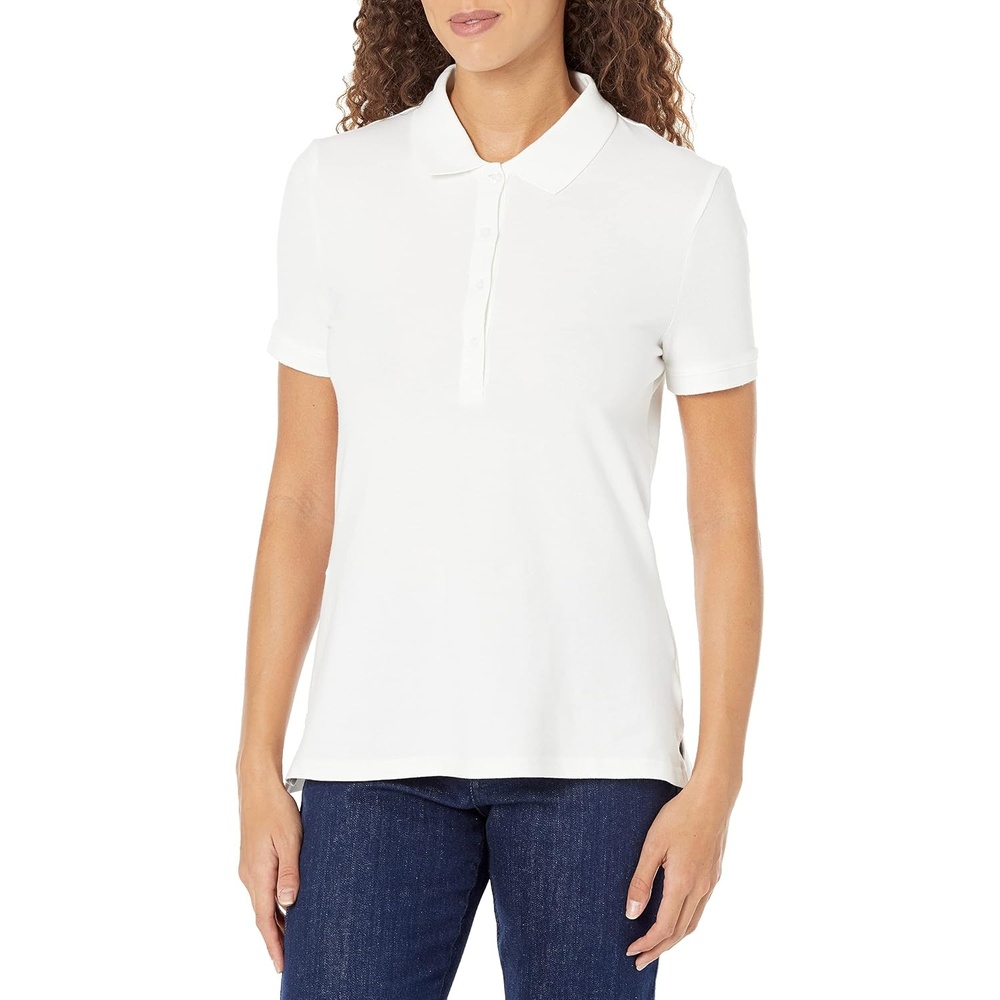 image:imageAmazon Essentials Womens ShortSleeve Collared Polo Shirt Available in Plus SizeWhite