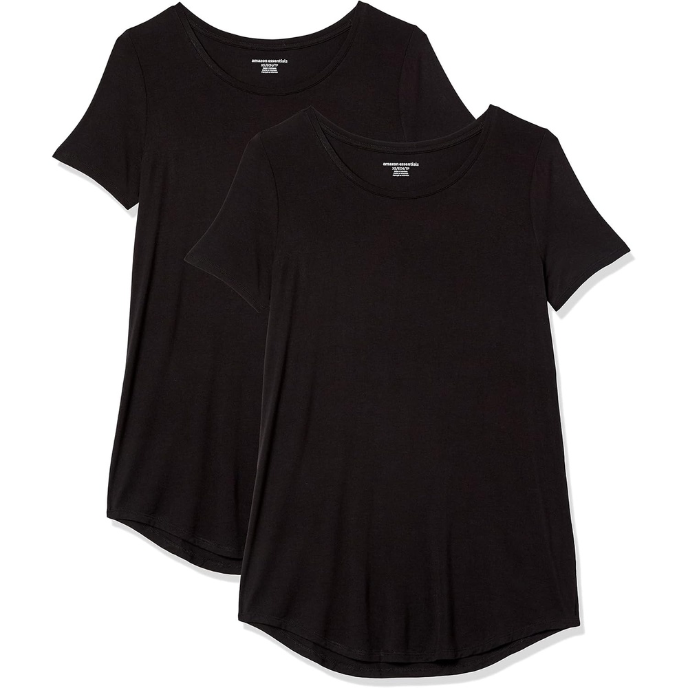 image:imageAmazon Essentials Womens ShortSleeve Scoopneck Tunic Tops TShirt Stretchy Pack of 2Black Black