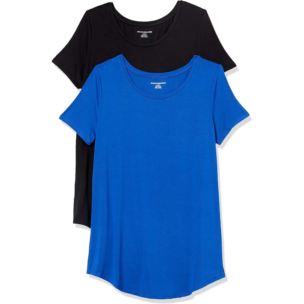 image:imageAmazon Essentials Womens ShortSleeve Scoopneck Tunic Tops TShirt Stretchy Pack of 2CobaltBlack