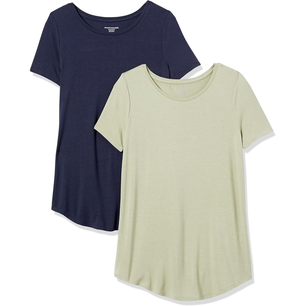 image:imageAmazon Essentials Womens ShortSleeve Scoopneck Tunic Tops TShirt Stretchy Pack of 2Navy Light Sage Green