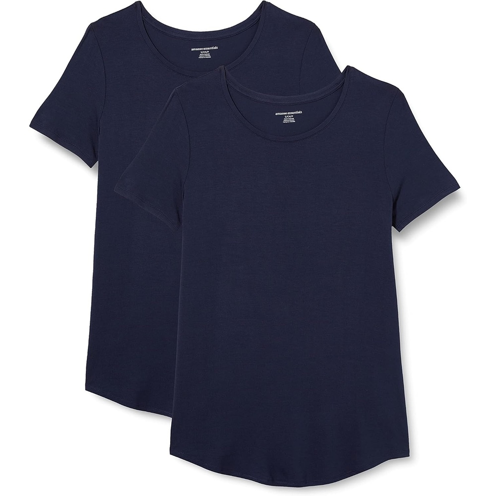 image:imageAmazon Essentials Womens ShortSleeve Scoopneck Tunic Tops TShirt Stretchy Pack of 2Navy