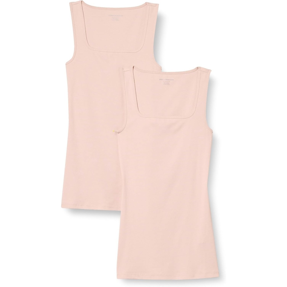 image:imageAmazon Essentials Womens Slim Fit Square Neck Ribbed Tank Tops with Stretch Pack of 2Light BeigeLight Beige