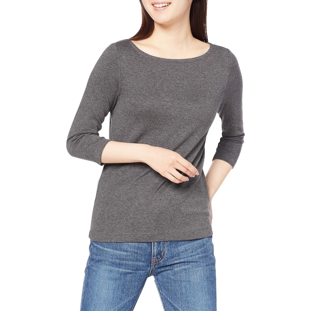 image:imageAmazon Essentials Womens SlimFit 34 Sleeve Boat Neck Tops Cotton Modal TShirtCharcoal Heather