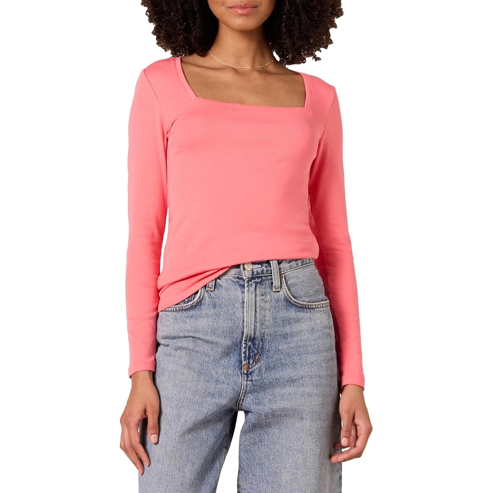 image:imageAmazon Essentials Womens SlimFit Long Sleeve Square Neck TShirt Stretchy Cotton ModalHot Pink