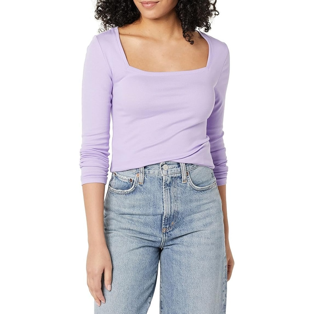 image:imageAmazon Essentials Womens SlimFit Long Sleeve Square Neck TShirt Stretchy Cotton ModalLavender