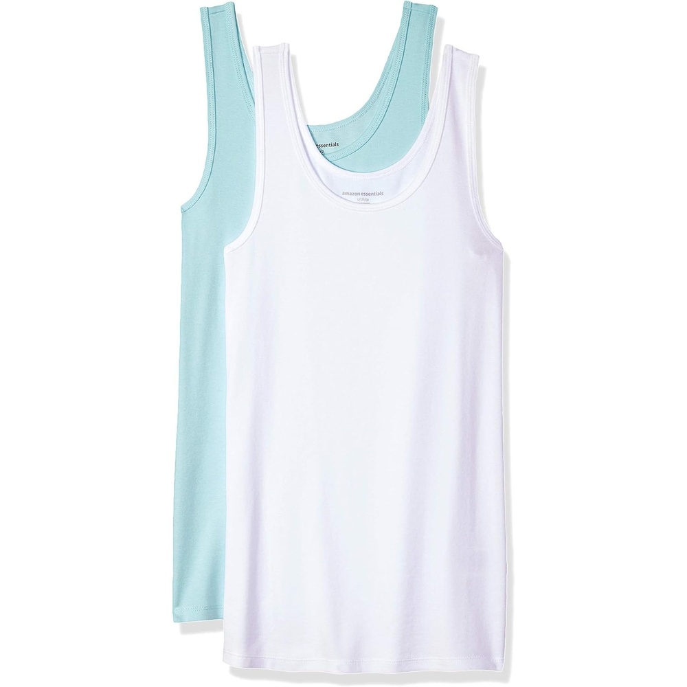 image:imageAmazon Essentials Womens SlimFit Ribbed Scoop Neck Tank Tops Pack of 2Aqua BlueWhite