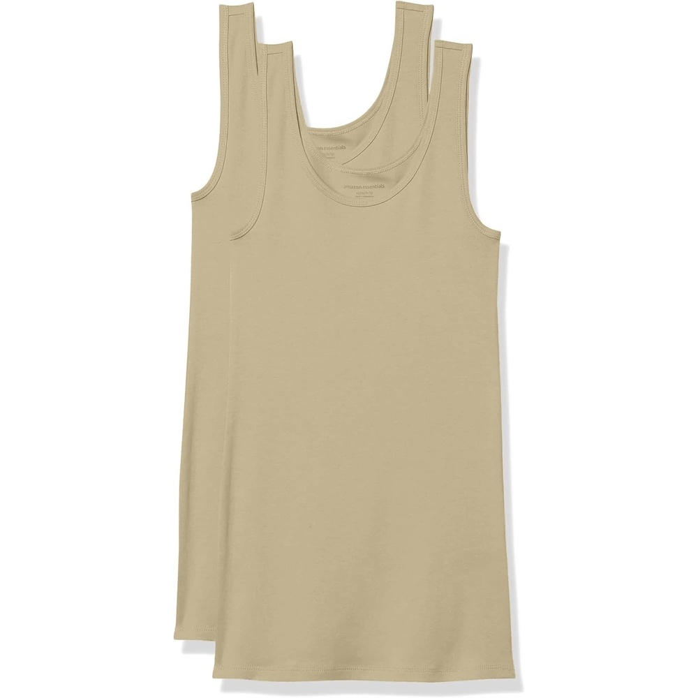 image:imageAmazon Essentials Womens SlimFit Ribbed Scoop Neck Tank Tops Pack of 2Beige