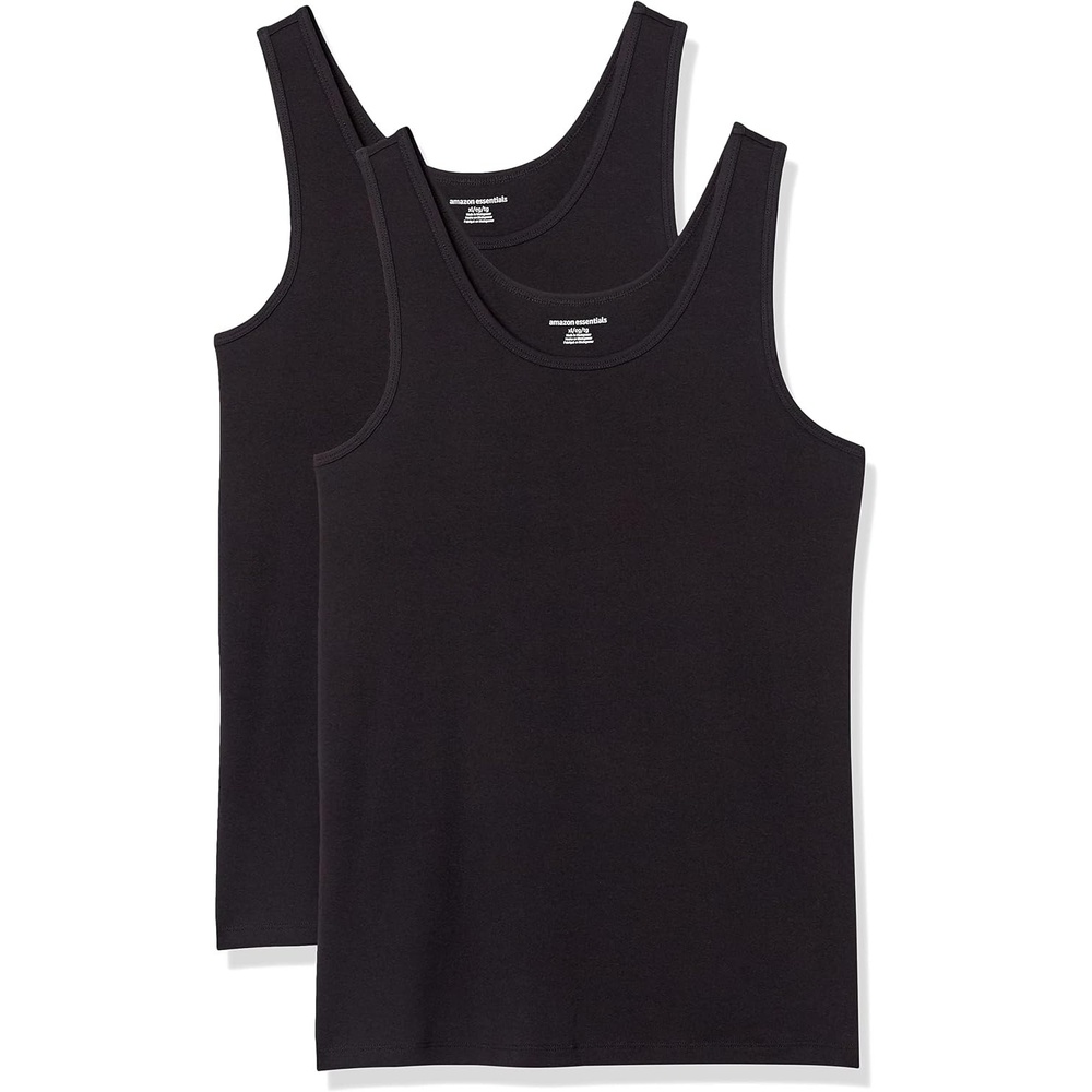 image:imageAmazon Essentials Womens SlimFit Ribbed Scoop Neck Tank Tops Pack of 2Black