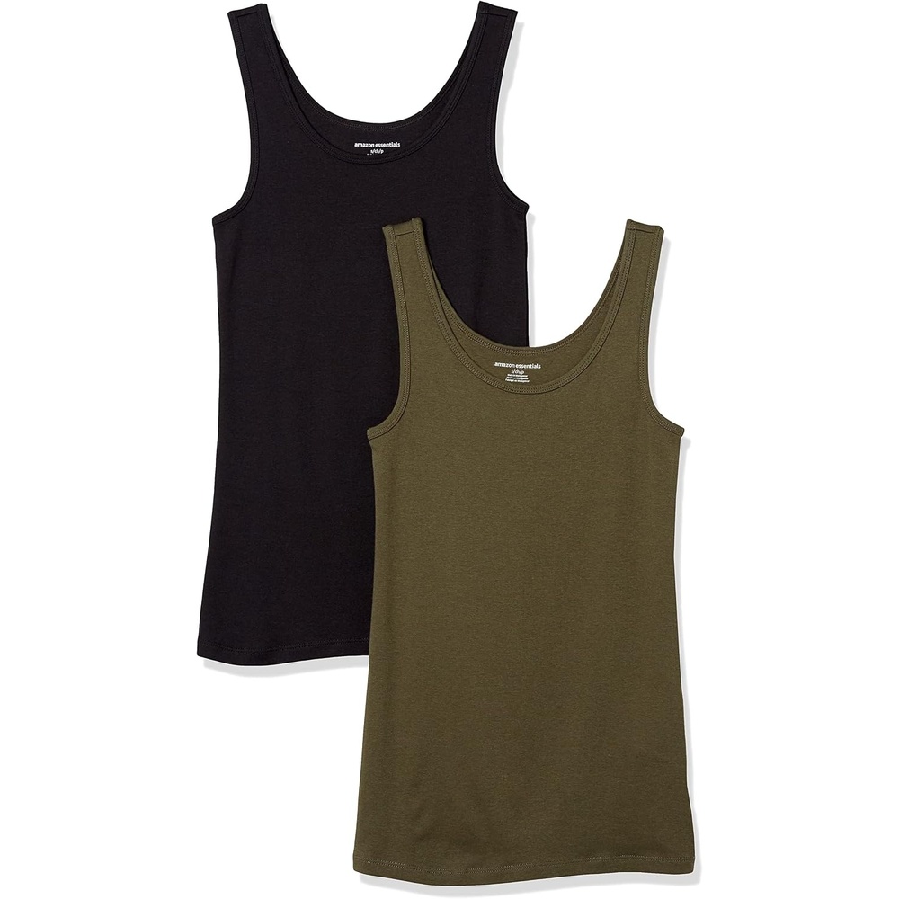 image:imageAmazon Essentials Womens SlimFit Ribbed Scoop Neck Tank Tops Pack of 2BlackOlive