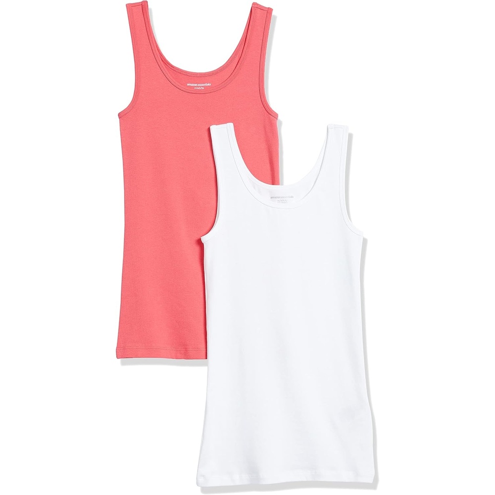 image:imageAmazon Essentials Womens SlimFit Ribbed Scoop Neck Tank Tops Pack of 2Bright PinkWhite