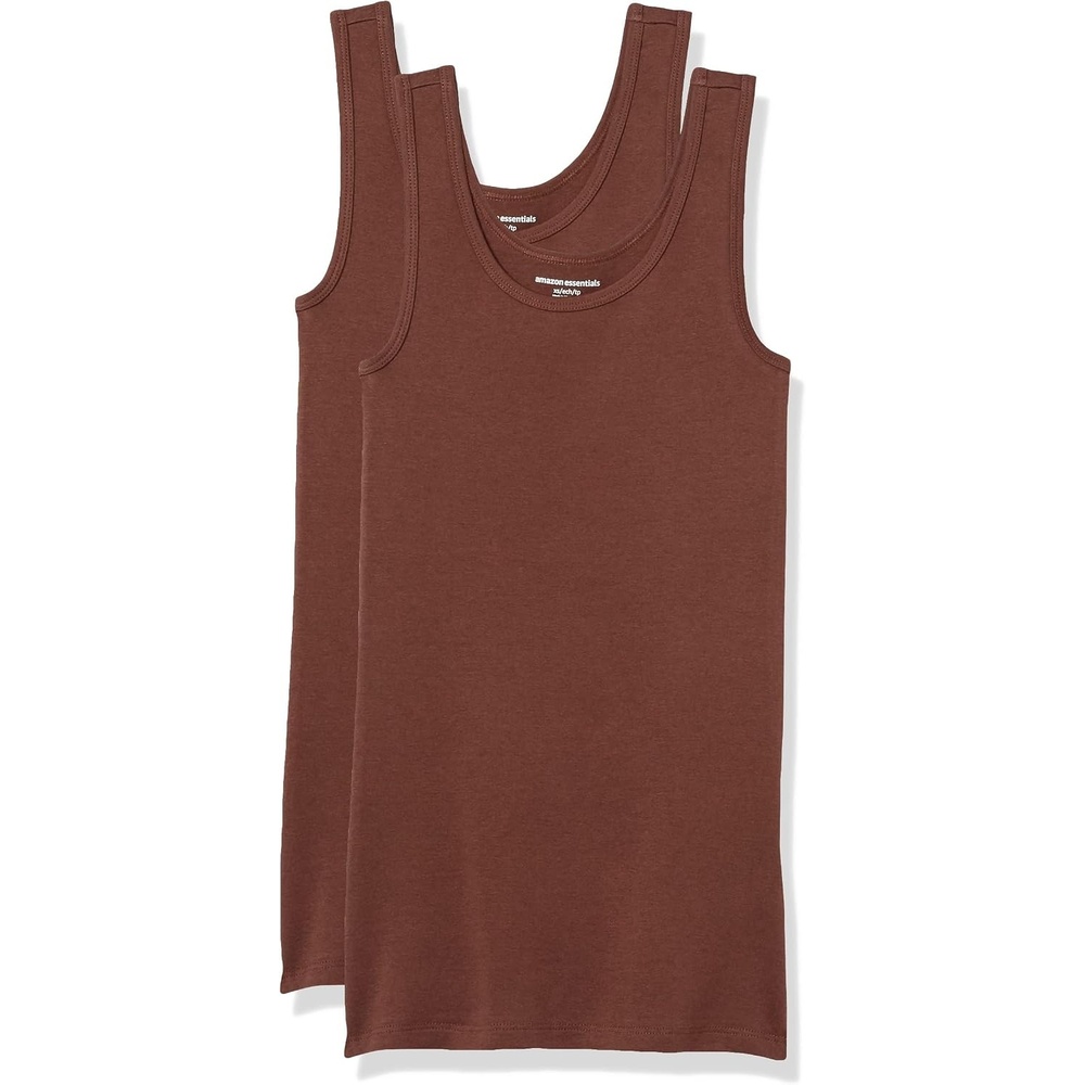 image:imageAmazon Essentials Womens SlimFit Ribbed Scoop Neck Tank Tops Pack of 2Brown