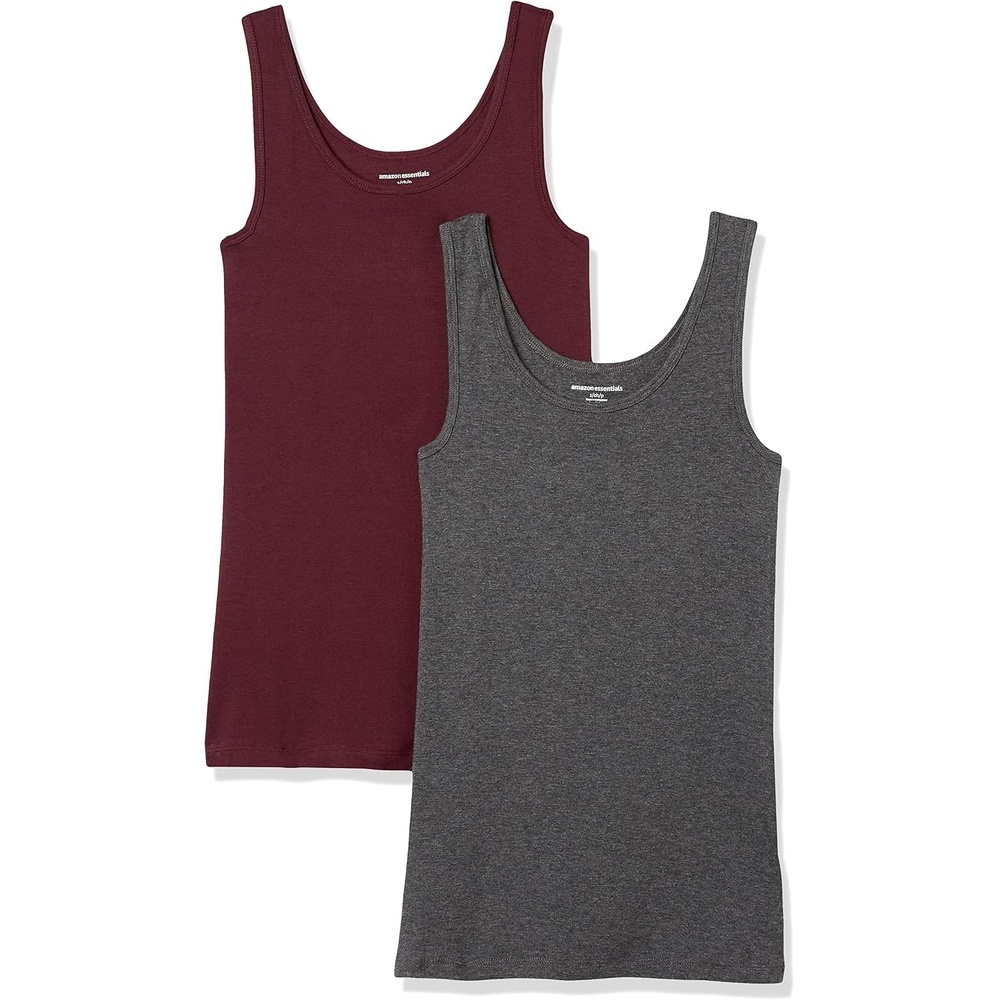 image:imageAmazon Essentials Womens SlimFit Ribbed Scoop Neck Tank Tops Pack of 2BurgundyCharcoal Heather