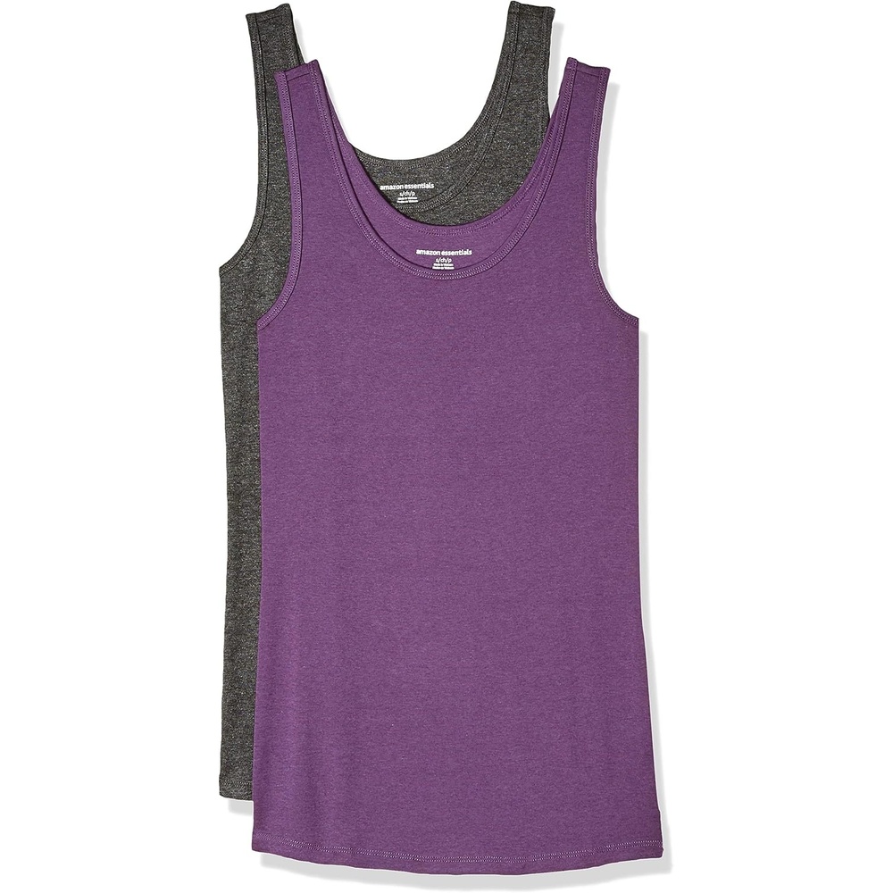image:imageAmazon Essentials Womens SlimFit Ribbed Scoop Neck Tank Tops Pack of 2Charcoal HeatherDark Purple