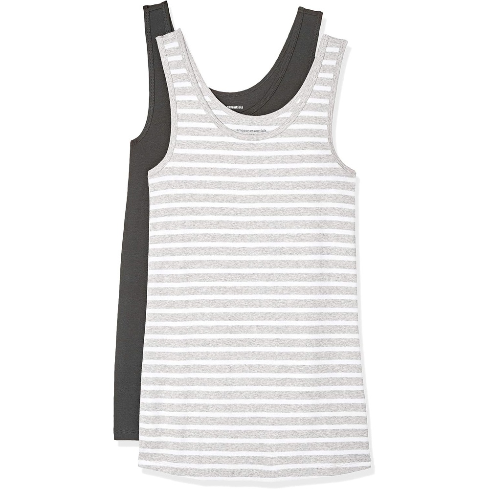 image:imageAmazon Essentials Womens SlimFit Ribbed Scoop Neck Tank Tops Pack of 2CharcoalGrey Heather Stripe