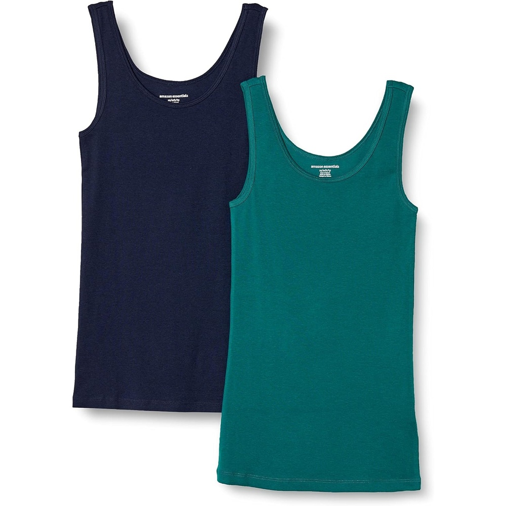 image:imageAmazon Essentials Womens SlimFit Ribbed Scoop Neck Tank Tops Pack of 2Dark GreenNavy