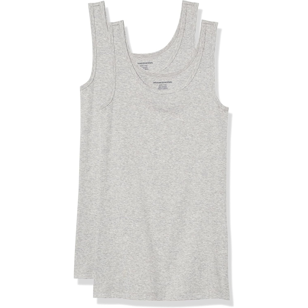 image:imageAmazon Essentials Womens SlimFit Ribbed Scoop Neck Tank Tops Pack of 2Light Grey Heather