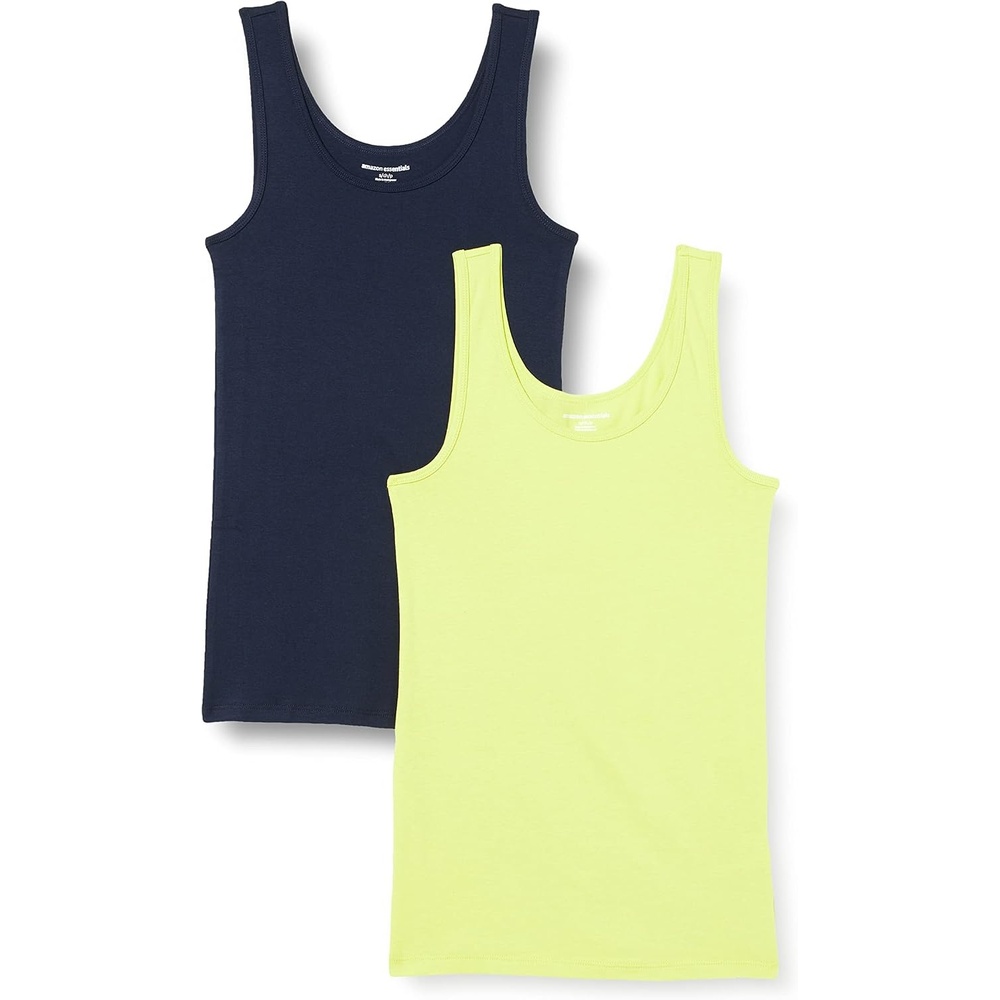 image:imageAmazon Essentials Womens SlimFit Ribbed Scoop Neck Tank Tops Pack of 2Lime GreenNavy
