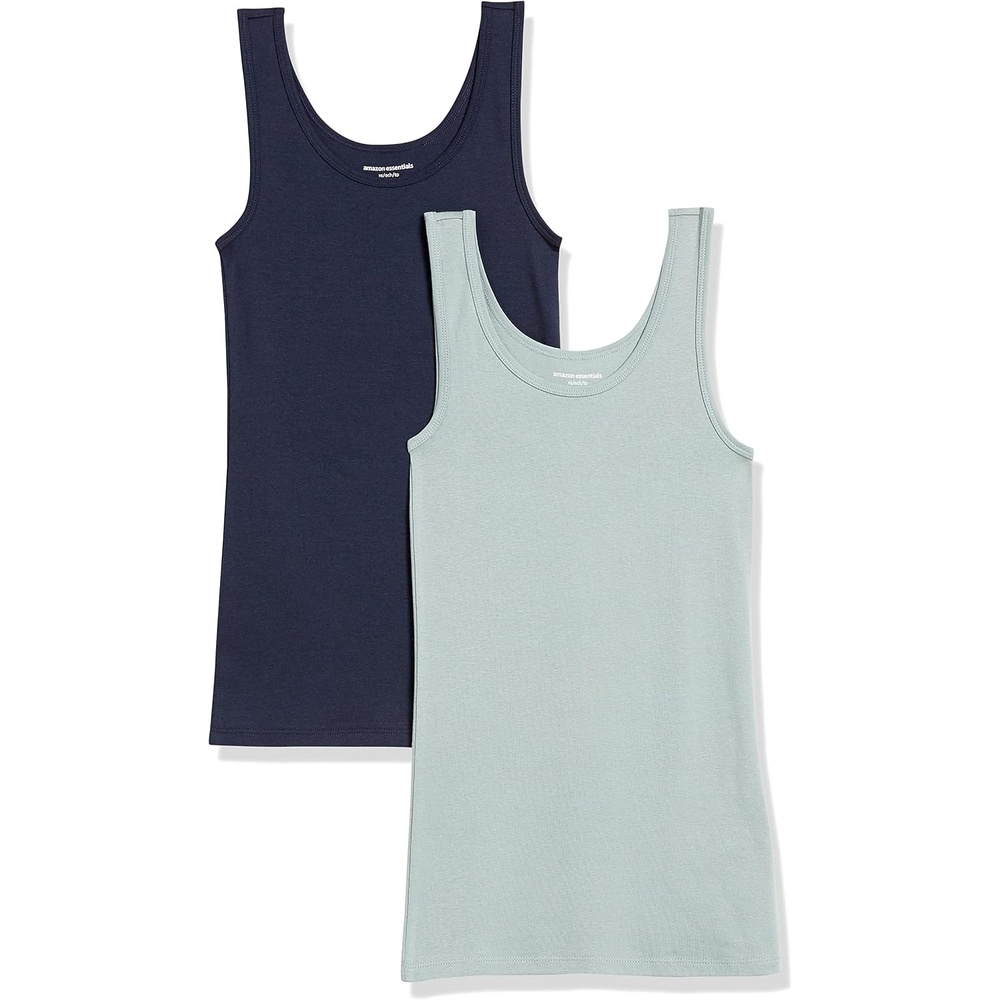 image:imageAmazon Essentials Womens SlimFit Ribbed Scoop Neck Tank Tops Pack of 2NavySage Green