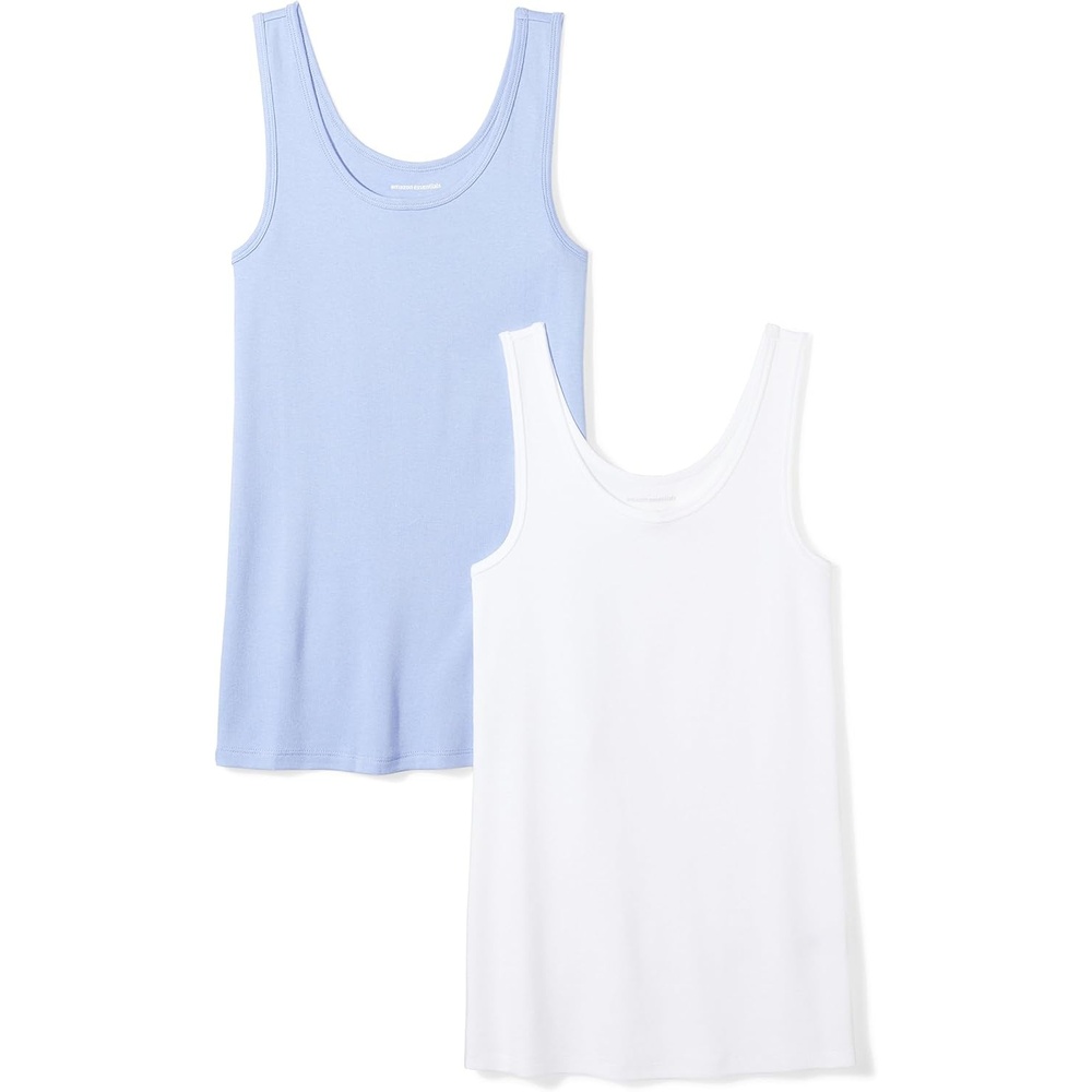 image:imageAmazon Essentials Womens SlimFit Ribbed Scoop Neck Tank Tops Pack of 2PurpleWhite