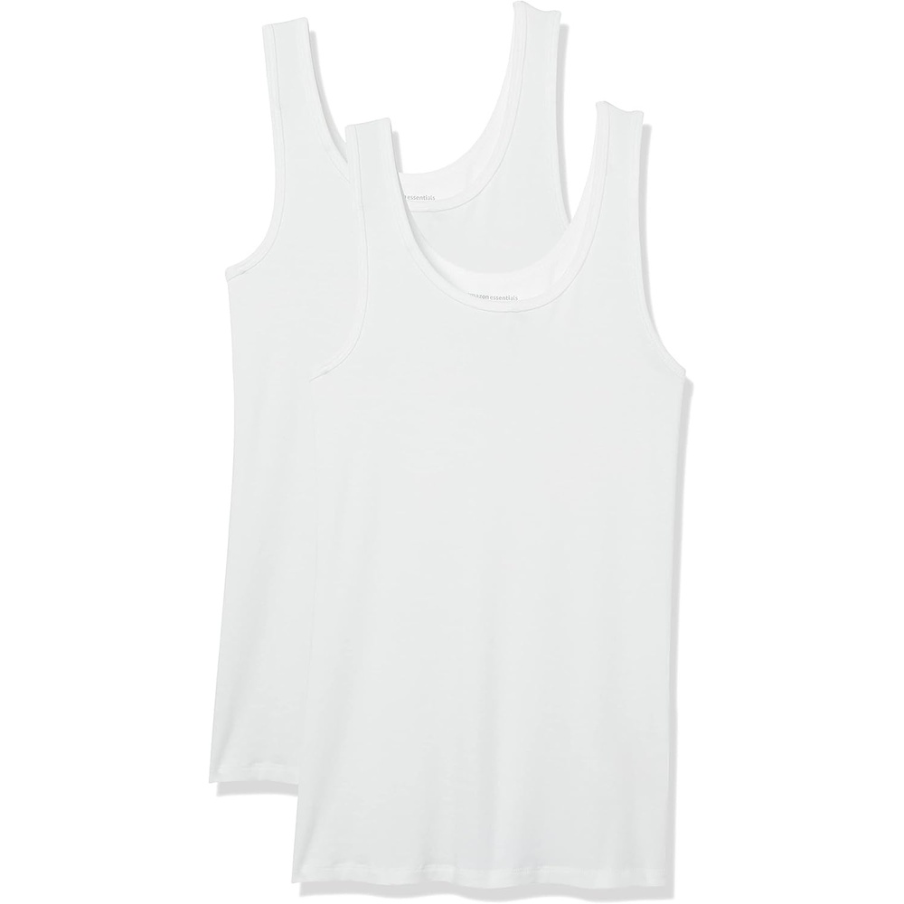 image:imageAmazon Essentials Womens SlimFit Ribbed Scoop Neck Tank Tops Pack of 2White