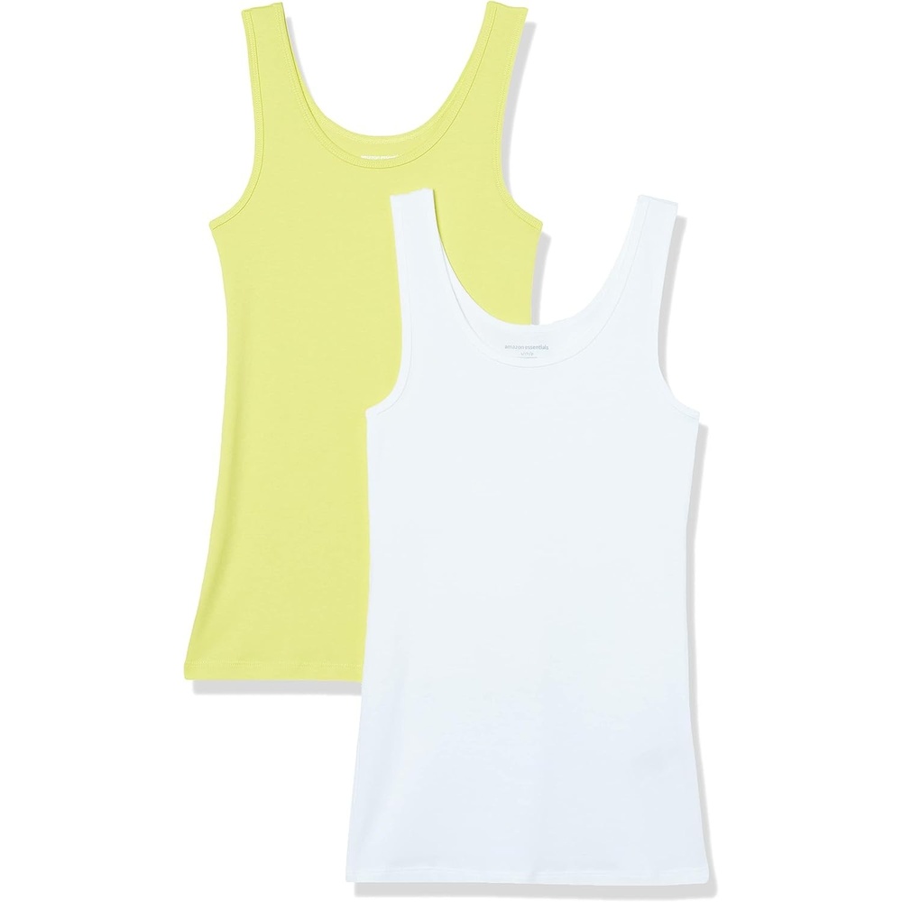 image:imageAmazon Essentials Womens SlimFit Ribbed Scoop Neck Tank Tops Pack of 2WhiteYellow