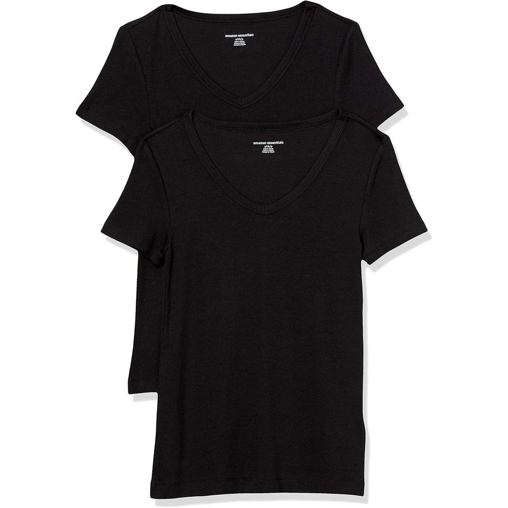 image:imageAmazon Essentials Womens SlimFit ShortSleeve VNeck TShirt Pack of 2Black