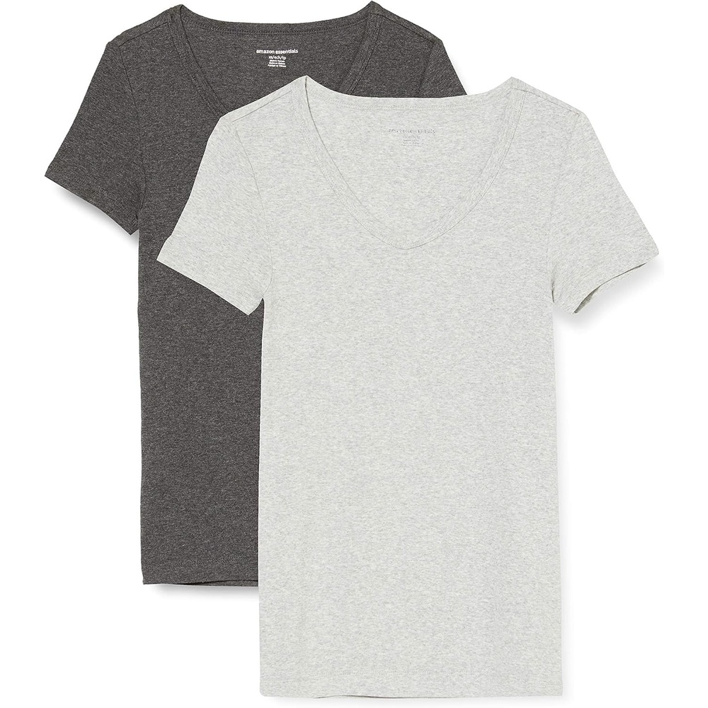 image:imageAmazon Essentials Womens SlimFit ShortSleeve VNeck TShirt Pack of 2Charcoal HeatherLight Grey Heather
