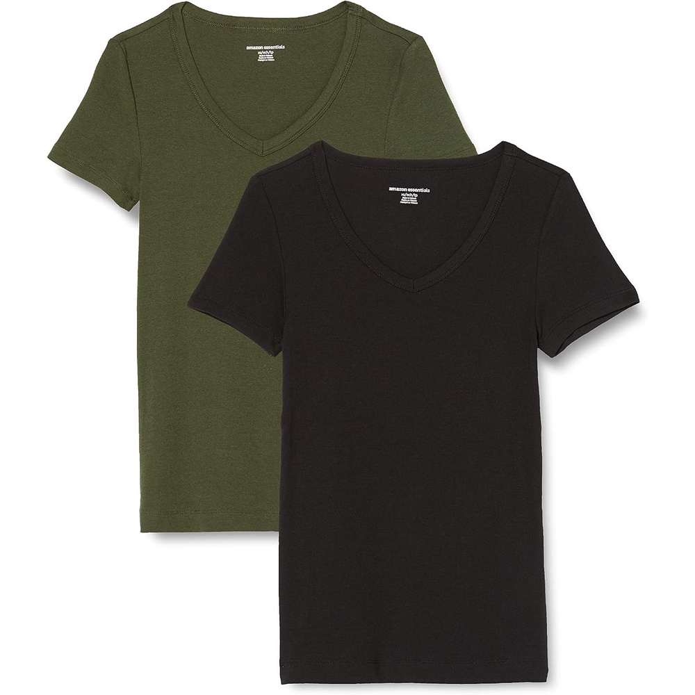 image:imageAmazon Essentials Womens SlimFit ShortSleeve VNeck TShirt Pack of 2Dark OliveBlack