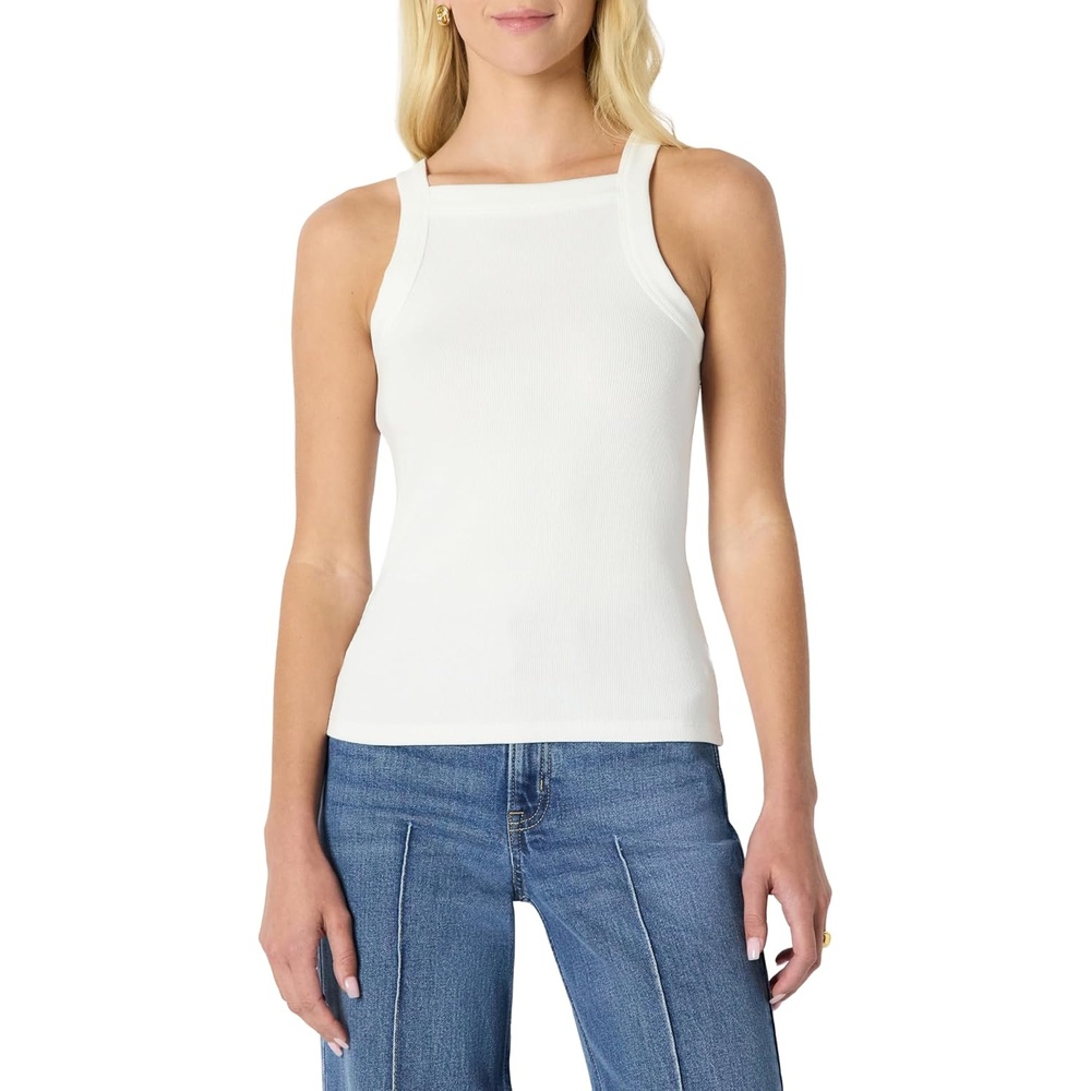 image:imageAmazon Essentials Womens SlimFit Stretch Rib HighNeck Tank with Wide Ribbed StrapsWhite