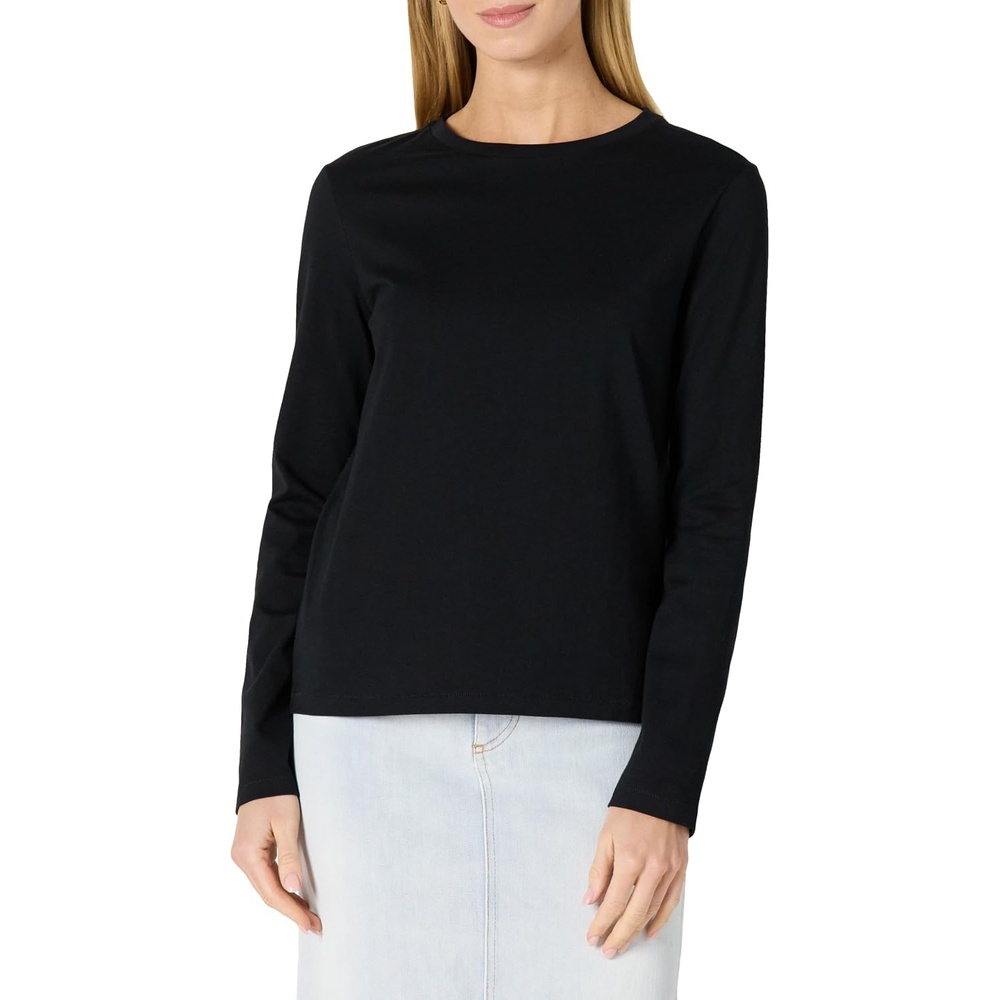 image:imageAmazon Essentials Womens Soft 100 Cotton RegularFit LongSleeve Crewneck TShirtBlack