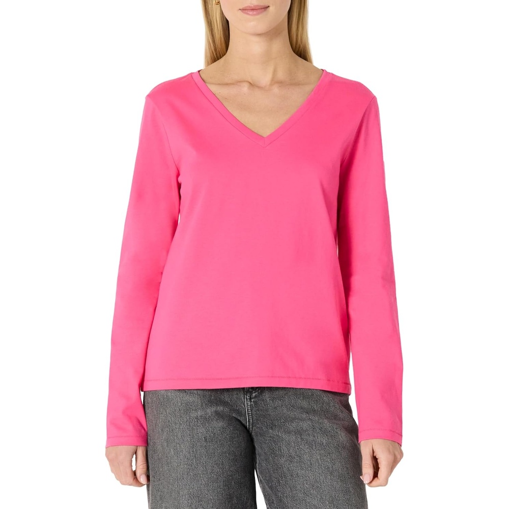 image:imageAmazon Essentials Womens Soft 100 Cotton RegularFit LongSleeve Crewneck TShirtHot Pink
