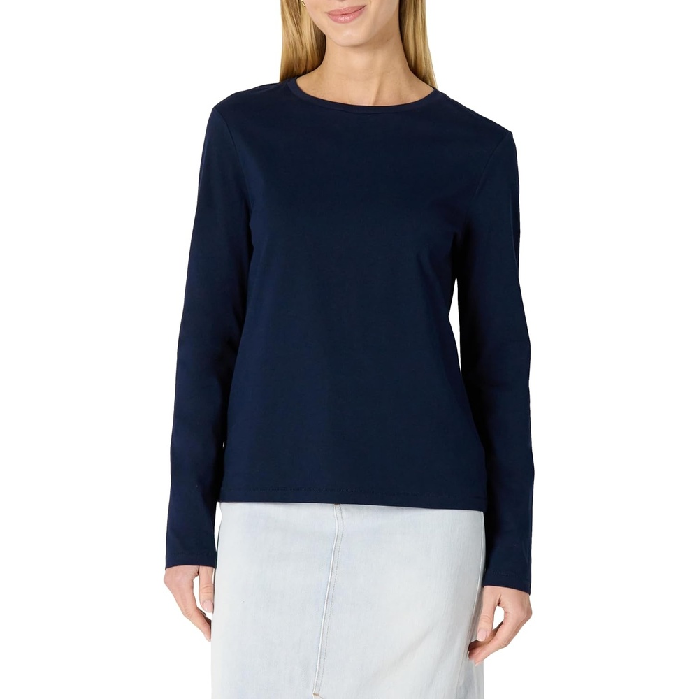 image:imageAmazon Essentials Womens Soft 100 Cotton RegularFit LongSleeve Crewneck TShirtNavy