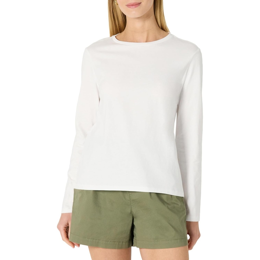 image:imageAmazon Essentials Womens Soft 100 Cotton RegularFit LongSleeve Crewneck TShirtWhite