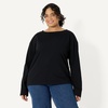 Amazon Essentials Women’s 100% Cotton Heavyweight Relaxed-Fit Long-Sleeve Boatneck Top(Black)