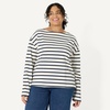 Amazon Essentials Women’s 100% Cotton Heavyweight Relaxed-Fit Long-Sleeve Boatneck Top(Eggshell White Navy Mariner Stripe)