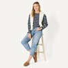 Amazon Essentials Women’s 100% Cotton Heavyweight Relaxed-Fit Long-Sleeve Boatneck Top(Navy Eggshell White Mariner Stripe)